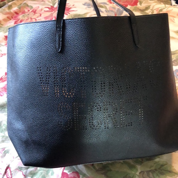 VICTORIA SECRET ToteBag Dual Handle Perforated Spell-Out Black + Silver $59 NEW - Picture 6 of 15